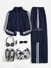 EZwear Contrast Striped Side Jacket & Flap Pocket Cargo Pants